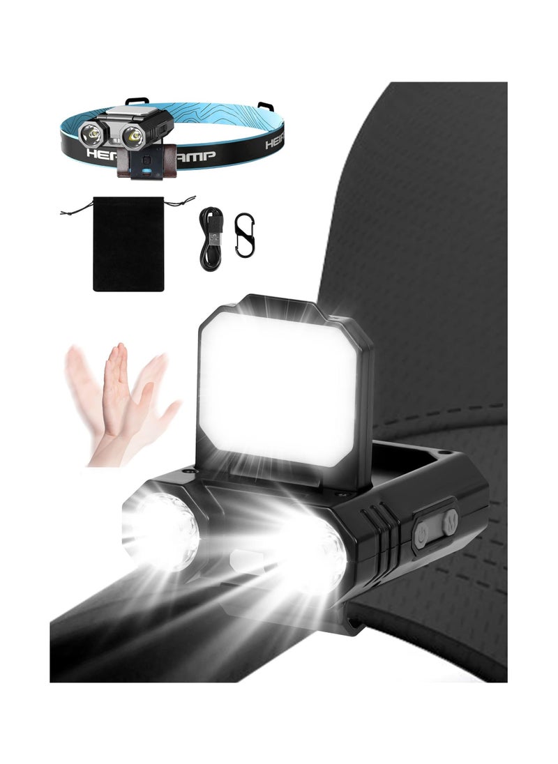 Generic - Led Hard Hat Light, 5 Modes Headlamp Rechargeable Clip On Cap Lights Head Lamp with Motion Sensor, Waterproof Head Light Flashlight for Hiking, Running, Repairing, Fishing, Cycling, Climbing - Image 1
