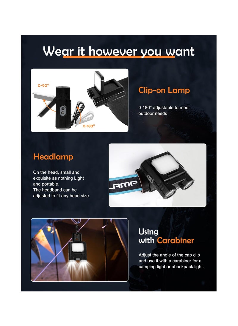 Generic - Led Hard Hat Light, 5 Modes Headlamp Rechargeable Clip On Cap Lights Head Lamp with Motion Sensor, Waterproof Head Light Flashlight for Hiking, Running, Repairing, Fishing, Cycling, Climbing - Image 1