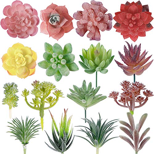HASTHIP® 16 Pcs Artificial Succulent Plants, Different Kinds Assorted Faux Succulent Plants, Flowers Home Decor Plant, Artificial Hanging Plants String of Pearls Plant for Wedding Floral Home Decor - Image 1