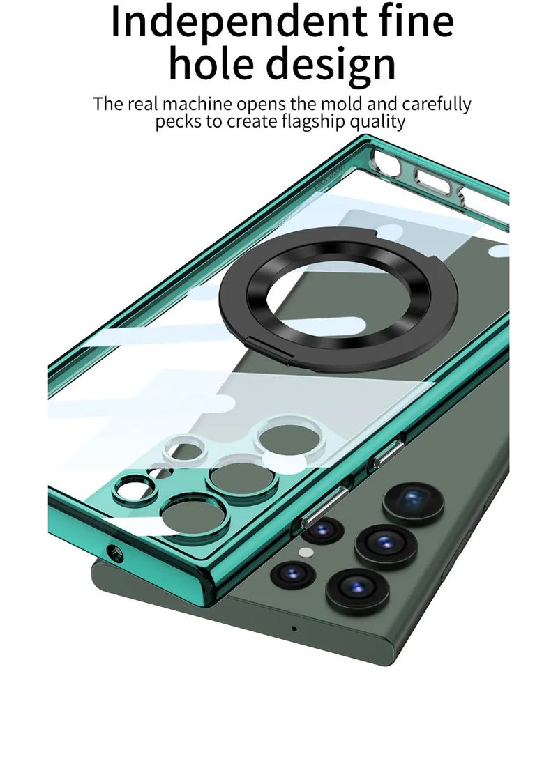 Color Fans Samsung Galaxy S24 Ultra 360° Rotatable Magnetic Ring Holder Case Scratchproof Protective Kickstand Phone Case - Green - Image 4