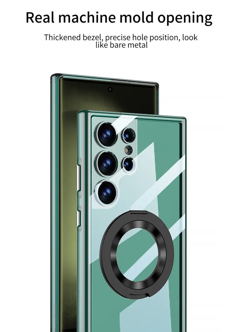 Color Fans Samsung Galaxy S24 Ultra 360° Rotatable Magnetic Ring Holder Case Scratchproof Protective Kickstand Phone Case - Green - Image 5