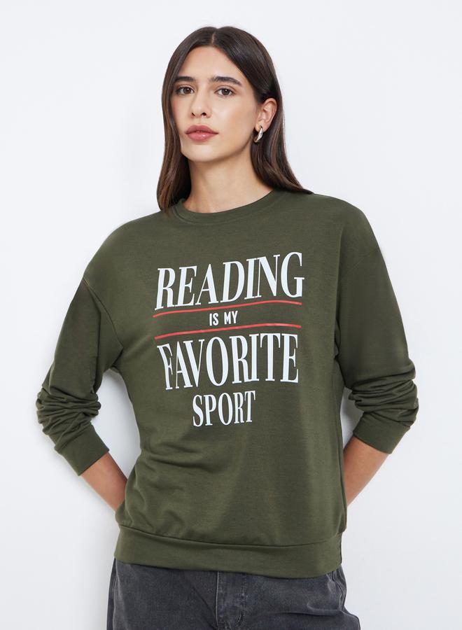 Take Two Olive Slogan Print Long Sleeve T-Shirt - Image 1
