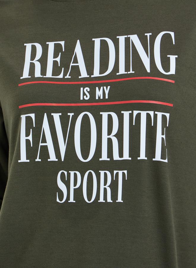 Take Two Olive Slogan Print Long Sleeve T-Shirt - Image 3