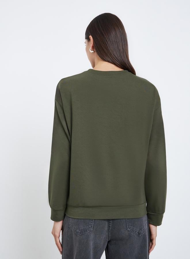 Take Two Olive Slogan Print Long Sleeve T-Shirt - Image 4