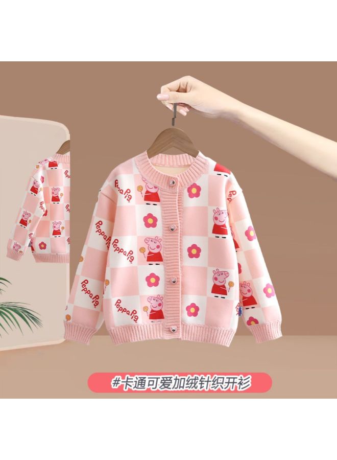 Peppa Pig kids' Fleece-lined Warm Knit Cardigan For Toddlers & Girls, Cozy Outdoor Wear For Autumn & Winter - Image 2