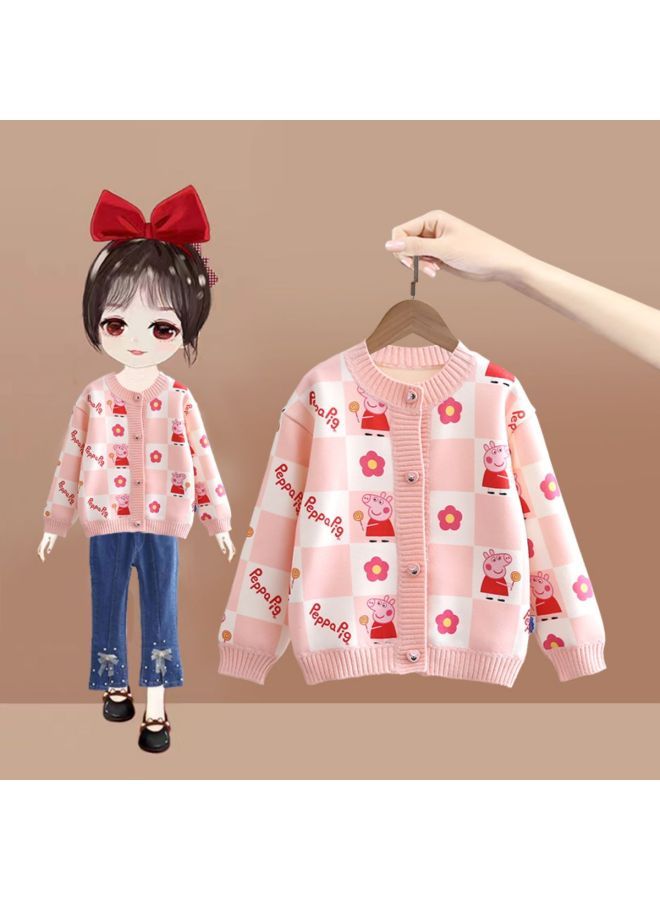 Peppa Pig kids' Fleece-lined Warm Knit Cardigan For Toddlers & Girls, Cozy Outdoor Wear For Autumn & Winter - Image 3