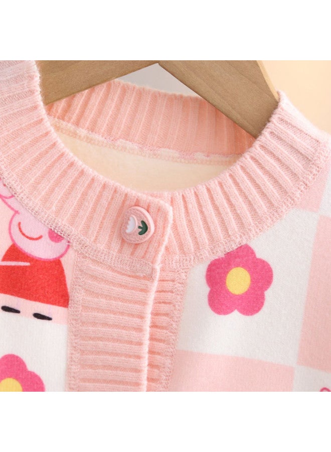 Peppa Pig kids' Fleece-lined Warm Knit Cardigan For Toddlers & Girls, Cozy Outdoor Wear For Autumn & Winter - Image 5