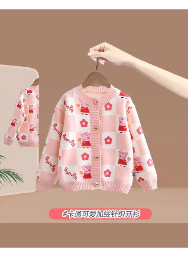 Peppa Pig kids' Fleece-lined Warm Knit Cardigan For Toddlers & Girls, Cozy Outdoor Wear For Autumn & Winter - Image 1