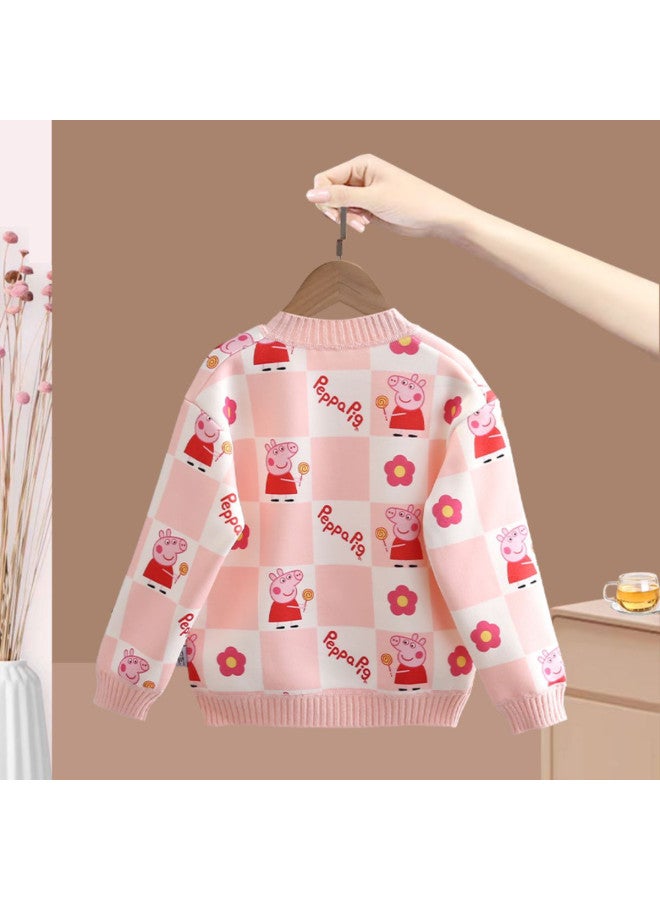Peppa Pig kids' Fleece-lined Warm Knit Cardigan For Toddlers & Girls, Cozy Outdoor Wear For Autumn & Winter - Image 4