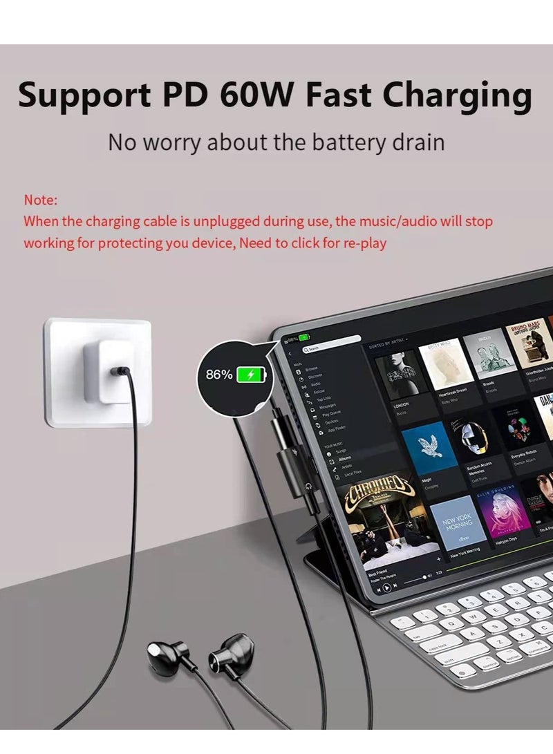 USB C to 3.5mm Headphone and Charger Adapter 2 in 1 USB C to 3.5mm Aux Headphone Jack with 60w Pd Fast Charging Dongle - Image 4