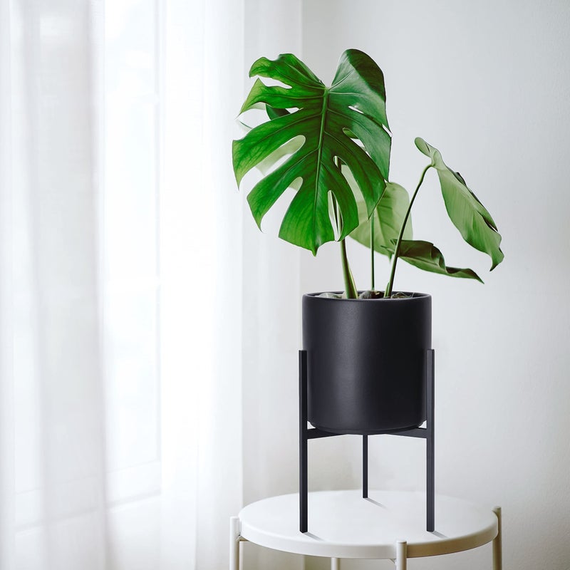 D'vine Dev Modern Black Plants Pot Cylinder Planter with Heavy Duty Stand, Small 8 Inch Pot, 12.6 Inch with Stand Height, 96-T-B-1 - Image 3