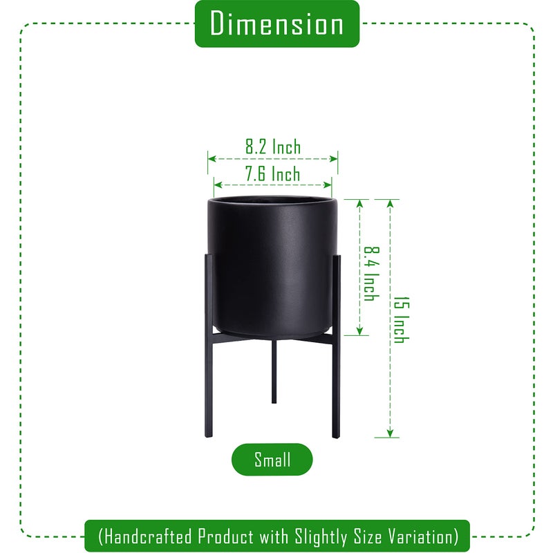 D'vine Dev Modern Black Plants Pot Cylinder Planter with Heavy Duty Stand, Small 8 Inch Pot, 12.6 Inch with Stand Height, 96-T-B-1 - Image 2