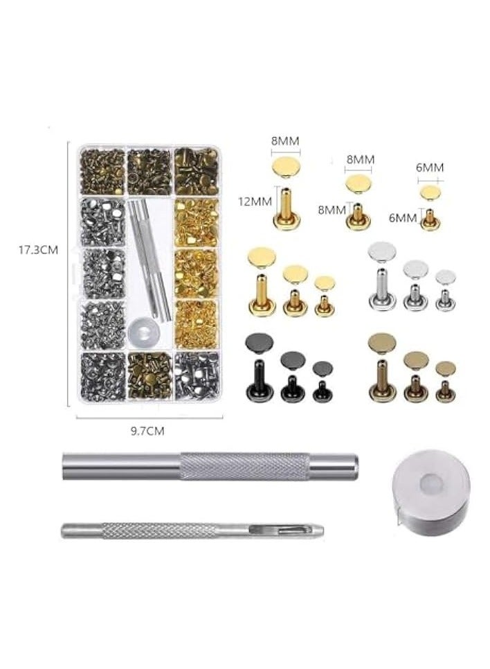 PROMASS 480PCS Rivets for Leather Kit, 4 Colors 2 Sizes Double Cap Rivets with Hammer & Rivet Press Tools for Fabric, Leather Rivets Set, Leather Working & Repair  - Image 2