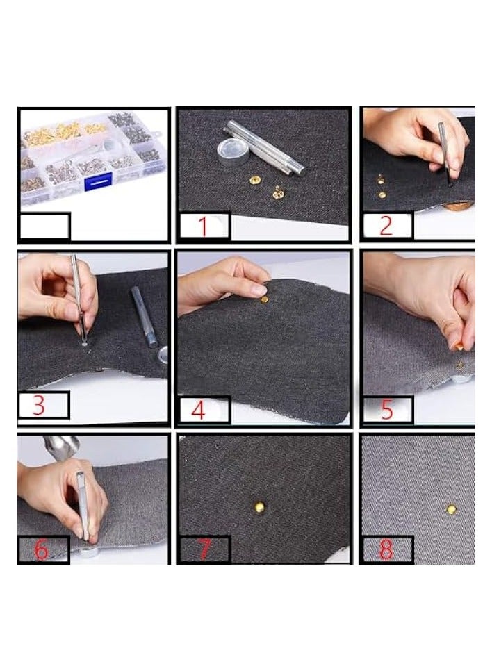 PROMASS 480PCS Rivets for Leather Kit, 4 Colors 2 Sizes Double Cap Rivets with Hammer & Rivet Press Tools for Fabric, Leather Rivets Set, Leather Working & Repair  - Image 5