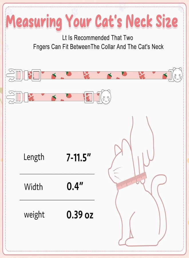 TecoKart® Adjustable Cat Collar Set - 2 PCS Soft Cat Collar with Bell for Indoor Cats, Cute Neck Belt for Kittens & Small Cats (Pink Strawberry & White Heart Design) - Image 2