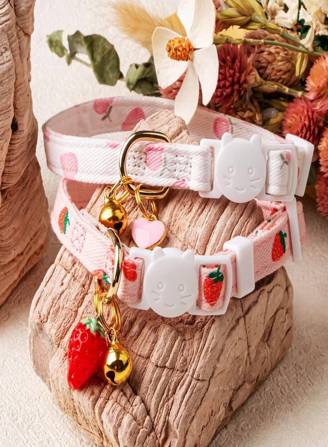 TecoKart® Adjustable Cat Collar Set - 2 PCS Soft Cat Collar with Bell for Indoor Cats, Cute Neck Belt for Kittens & Small Cats (Pink Strawberry & White Heart Design) - Image 5