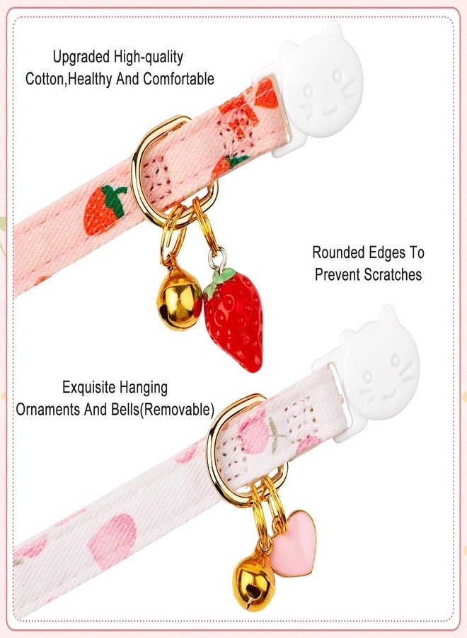 TecoKart® Adjustable Cat Collar Set - 2 PCS Soft Cat Collar with Bell for Indoor Cats, Cute Neck Belt for Kittens & Small Cats (Pink Strawberry & White Heart Design) - Image 3