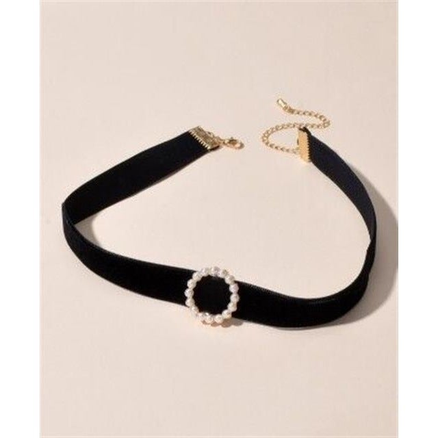Cross-Border European American Choker Necklace Simple Single-Sided Velvet Swan Neckline Pearl Heart Shaped Cropped Necklace black round 