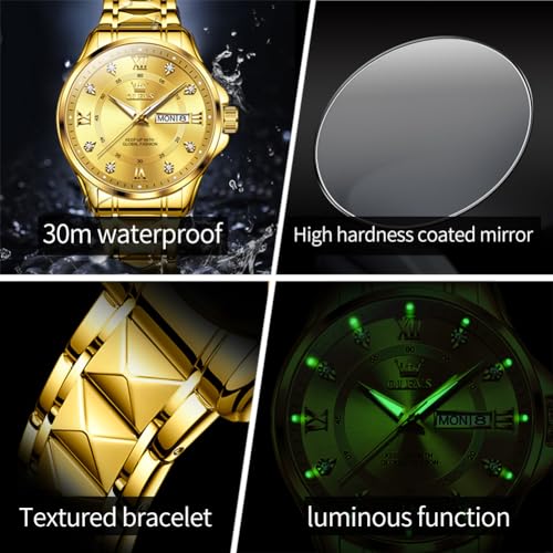 OLEVS His and Her Watches for Couples Set Gift Set Dress Watch Men and Women Wristwatch Waterproof Matching Watches Couples Romantic Date Watch Gold - Image 5