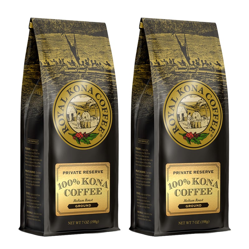 ROYAL KONA COFFEE Ground - 100% Hawaiian Kona Coffee, Private Reserve, Medium Roast, (Pack of 2) - Image 1
