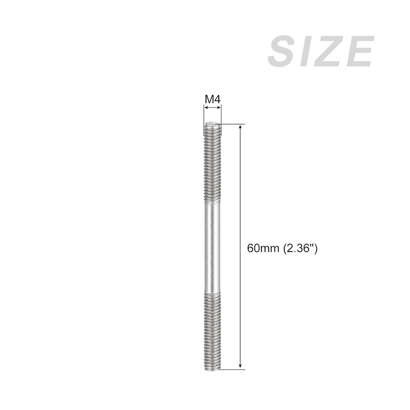 METALLIXITY Double Ended Stud Screws (M4 Thread 60mm Length) 5pcs, 304 Stainless Steel Dual Threaded Rod Bolts - for House Maintenance - Image 2