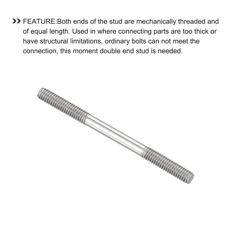 METALLIXITY Double Ended Stud Screws (M4 Thread 60mm Length) 5pcs, 304 Stainless Steel Dual Threaded Rod Bolts - for House Maintenance - Image 4