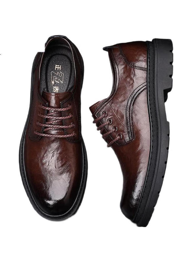 Chint Zhengtai Classic Handmade British Style Leather Shoes Men'S Height Increasing Thick-Soled Business Casual Leather Shoes Jz0016 Brown Size 39 - Image 1