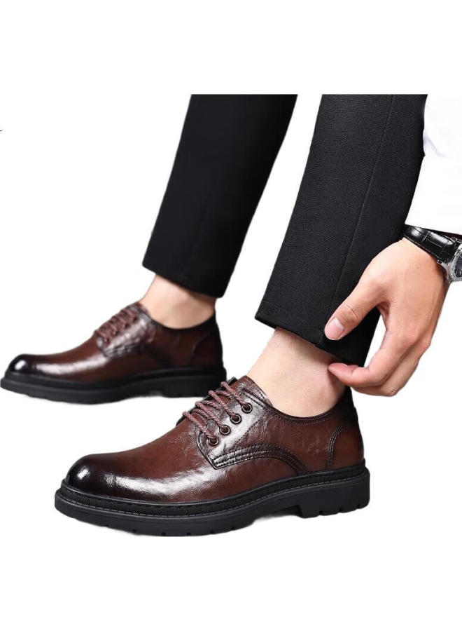 Chint Zhengtai Classic Handmade British Style Leather Shoes Men'S Height Increasing Thick-Soled Business Casual Leather Shoes Jz0016 Brown Size 39 - Image 2