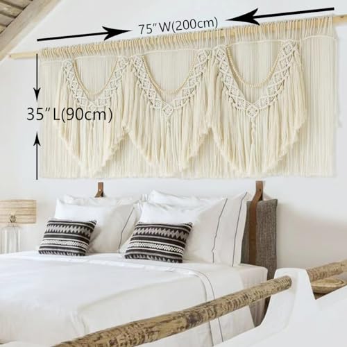 IOWER Macrame Wall Decor 75" W x 35" L Extra Large Macrame Wall Hanging Craftsmanship Boho Wall Decor - Image 4