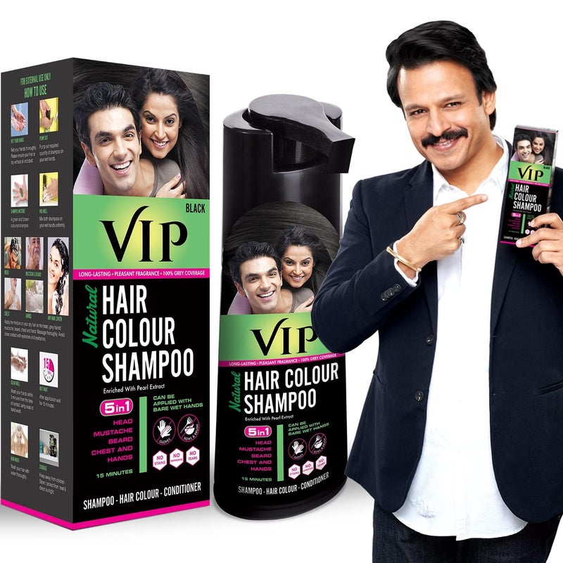 VIP 5 in 1 Hair Colour Shampoo base Hair Color 180 ml Black Hair Colour - Image 1