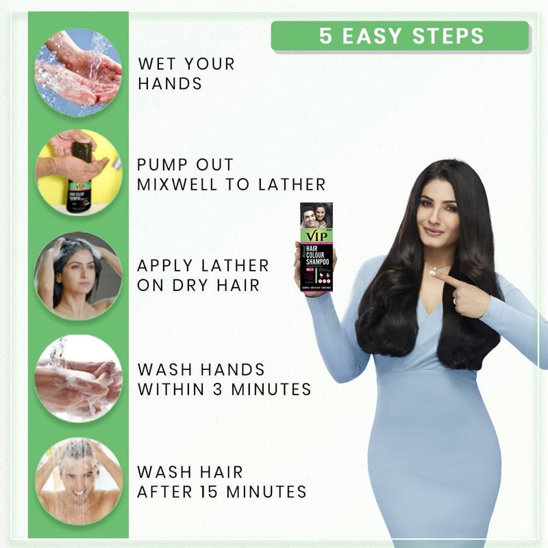 VIP 5 in 1 Hair Colour Shampoo base Hair Color 180 ml Black Hair Colour - Image 4