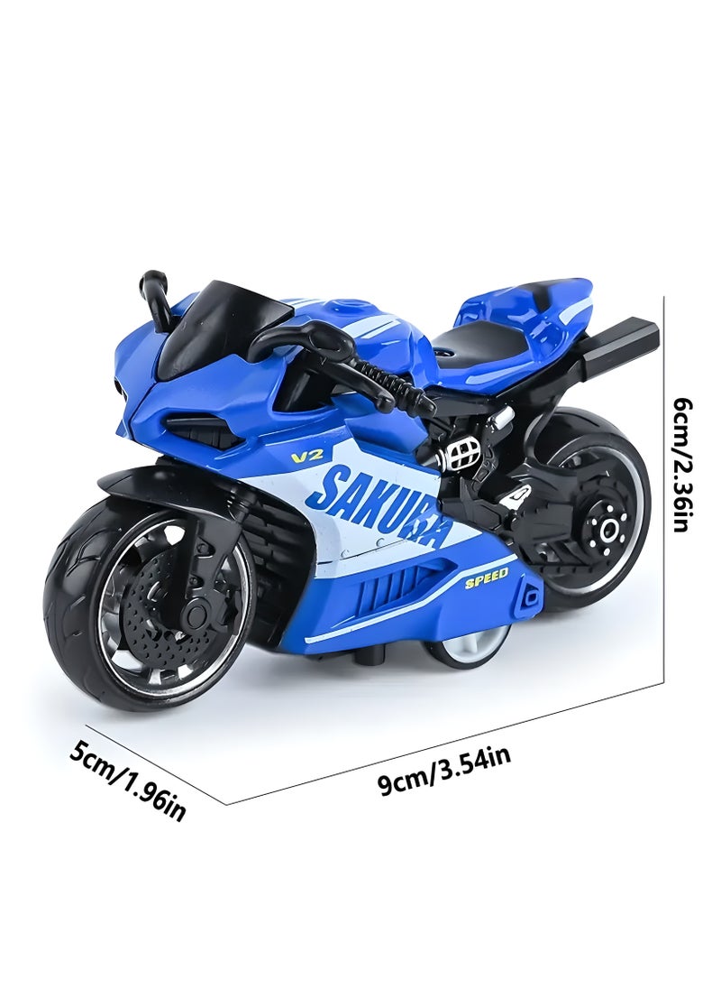 SAKURA 4pc Cool alloy pull-back motorcycle toy, simulation motorcycle racing model, powerful pull-back car, thick wheel anti-fall wear-resistant alloy motorcycle model (Blue/Red/Green/Gray)  - Image 2
