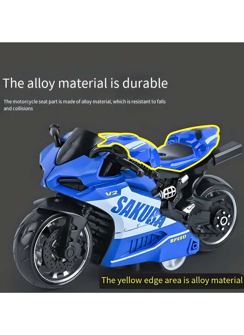 SAKURA 4pc Cool alloy pull-back motorcycle toy, simulation motorcycle racing model, powerful pull-back car, thick wheel anti-fall wear-resistant alloy motorcycle model (Blue/Red/Green/Gray)  - Image 3