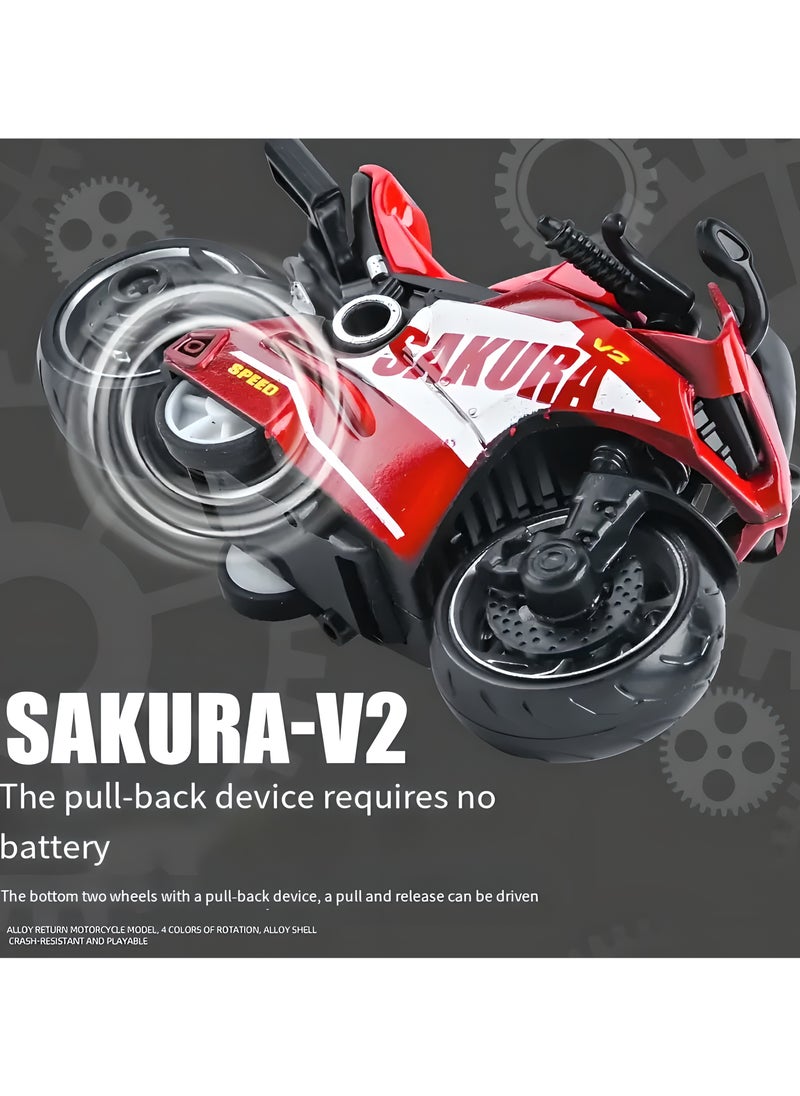 SAKURA 4pc Cool alloy pull-back motorcycle toy, simulation motorcycle racing model, powerful pull-back car, thick wheel anti-fall wear-resistant alloy motorcycle model (Blue/Red/Green/Gray)  - Image 5