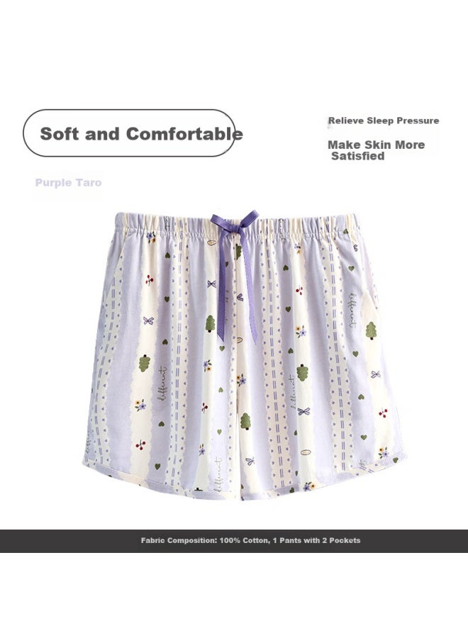 Fenton Fenteng Women's Summer Cotton Thin Breathable Shorts Casual Loose Home Pants Single Pants Lavender Purple XL - Image 1