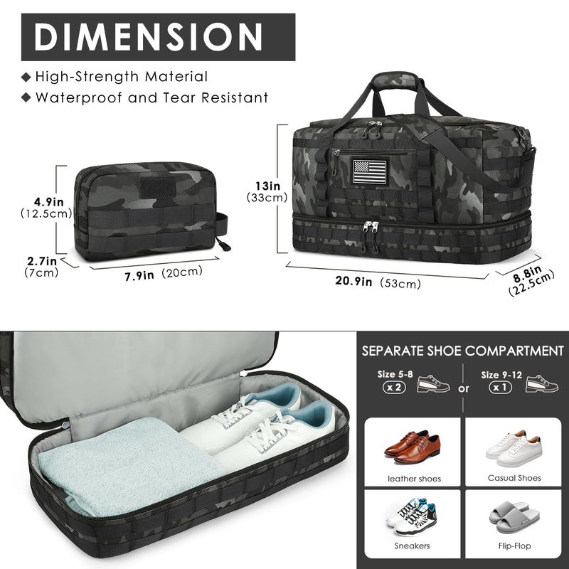 ETRONIK Travel Bag for Men Women, Gym Bag & Tactical Duffle Bags for Travel, Carry on with Toiletry Bag and Shoe Compartment, Weekender Overnight Trip with Wet Pocket for Workout Medical, Black Camo - Image 4