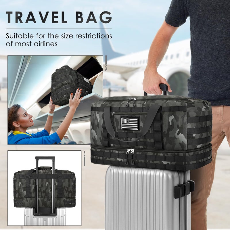 ETRONIK Travel Bag for Men Women, Gym Bag & Tactical Duffle Bags for Travel, Carry on with Toiletry Bag and Shoe Compartment, Weekender Overnight Trip with Wet Pocket for Workout Medical, Black Camo - Image 5