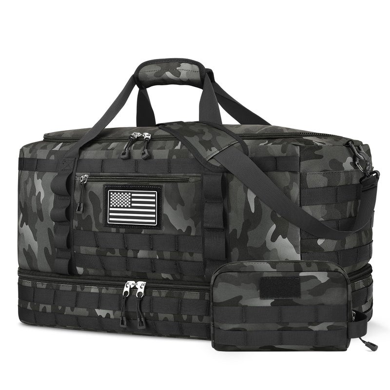 ETRONIK Travel Bag for Men Women, Gym Bag & Tactical Duffle Bags for Travel, Carry on with Toiletry Bag and Shoe Compartment, Weekender Overnight Trip with Wet Pocket for Workout Medical, Black Camo - Image 1