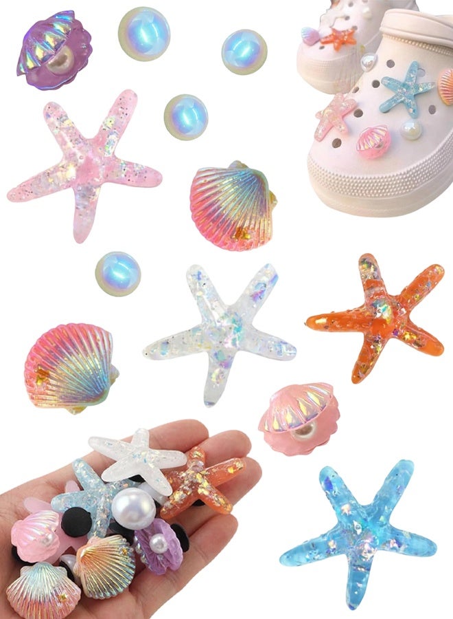12 Pieces Cute Starfish Seashell Pearl Shoe Decoration, Beach-Themed Shoe Decorations With Shimmering Starfish, For Sandals and Clogs - Image 1