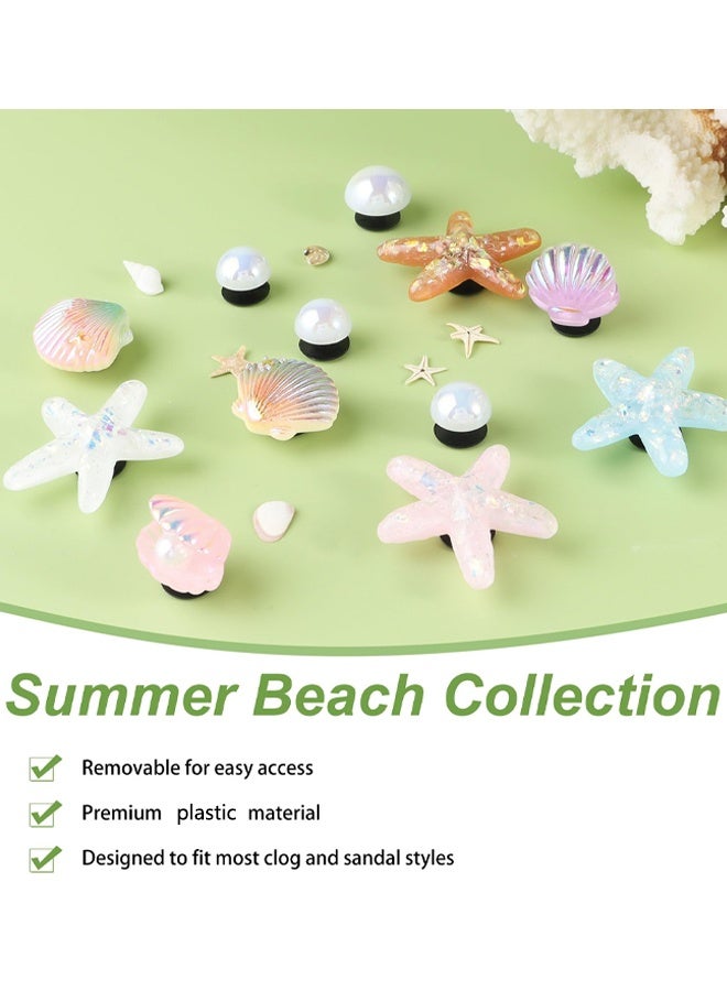 12 Pieces Cute Starfish Seashell Pearl Shoe Decoration, Beach-Themed Shoe Decorations With Shimmering Starfish, For Sandals and Clogs - Image 3