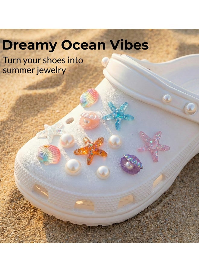12 Pieces Cute Starfish Seashell Pearl Shoe Decoration, Beach-Themed Shoe Decorations With Shimmering Starfish, For Sandals and Clogs - Image 4