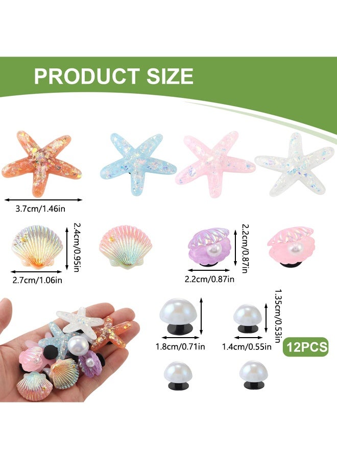 12 Pieces Cute Starfish Seashell Pearl Shoe Decoration, Beach-Themed Shoe Decorations With Shimmering Starfish, For Sandals and Clogs - Image 2