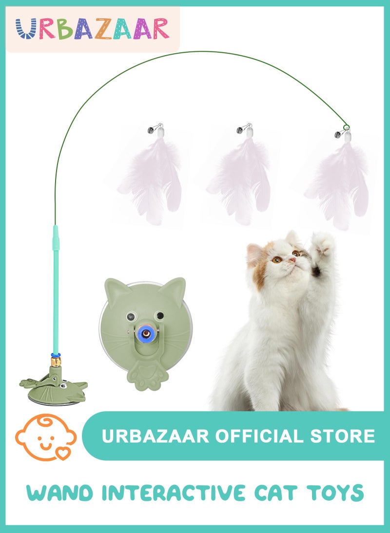 URbazaar Cat Feather Toys,Cat Wand Toy with Powerful Suction Cup,Interactive Cat Toy Detachable Feather Replacements with Bell for Indoor Cats （2 Extra Feathers） - Image 1