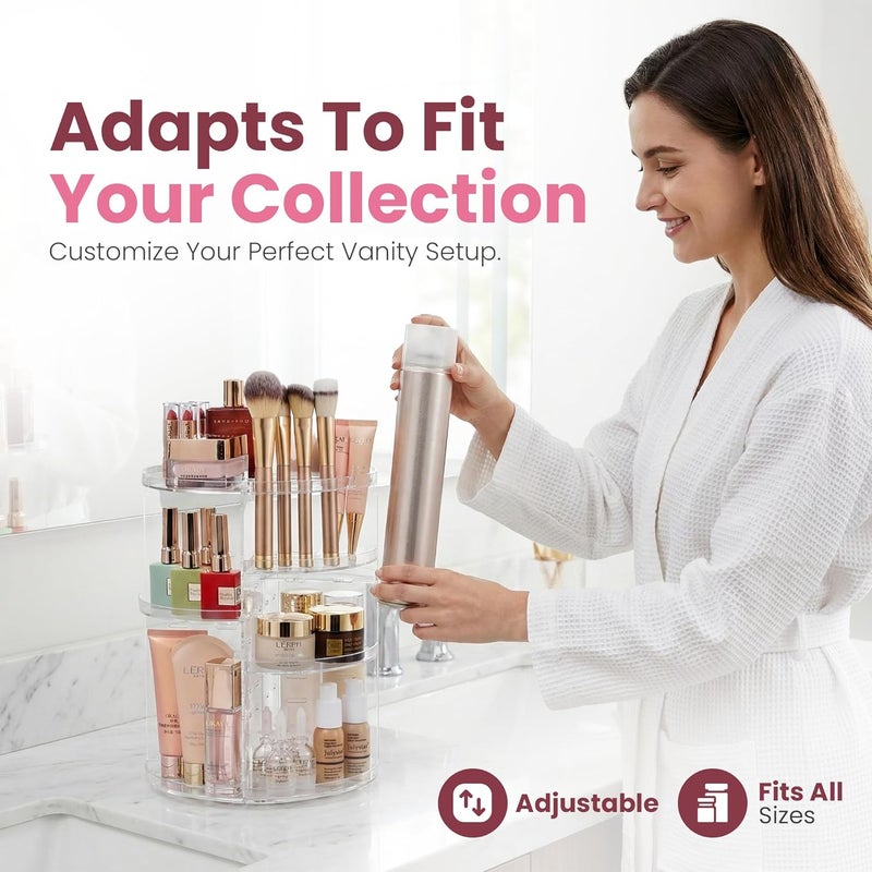 Masirs 360 Rotating Makeup Organizer - Adjustable Shelf Height and Fully Rotatable. The Perfect Cosmetic Organizer for Bedroom Dresser or Vanity Countertop. (Clear) - Image 4