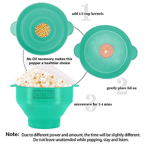 KORCCI The Original Korcci Microwaveable Silicone Popcorn Popper, Microwave Popcorn Popper, Collapsible Microwave Popcorn Maker Bowl, No Oil Required, Use In Microwave, Dishwasher Safe (Aqua) - Image 4