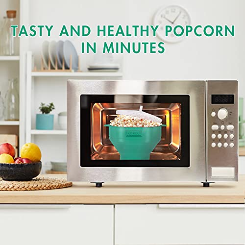 KORCCI The Original Korcci Microwaveable Silicone Popcorn Popper, Microwave Popcorn Popper, Collapsible Microwave Popcorn Maker Bowl, No Oil Required, Use In Microwave, Dishwasher Safe (Aqua) - Image 2