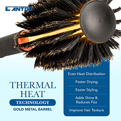 Cantor Small Round Blow Dry Brush - Boar Bristle, Thermal Metal Barrel, Professional Anti-Static Roller Hair Brush for Styling and Blow Drying - Bonus Sectioning Pick - 12 Row, 2.5” - By Cantor - Image 4
