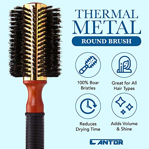 Cantor Small Round Blow Dry Brush - Boar Bristle, Thermal Metal Barrel, Professional Anti-Static Roller Hair Brush for Styling and Blow Drying - Bonus Sectioning Pick - 12 Row, 2.5” - By Cantor - Image 3