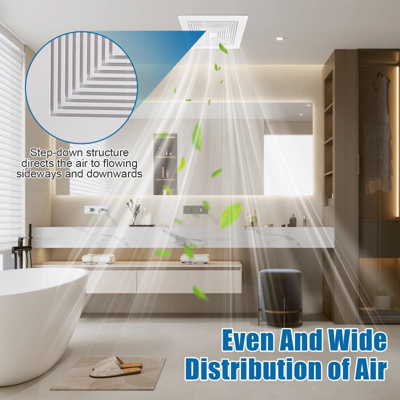 PTLEVYN Bathroom Exhaust Fan Cover White Matte Bathroom Ceiling Fan Grille with Spring Replacement Square Ceiling or Wall Mounted Exhaust Fan, Ceiling Fan Grille, Air Diverter cover(1 Piece 9x9 Inch) - Image 3