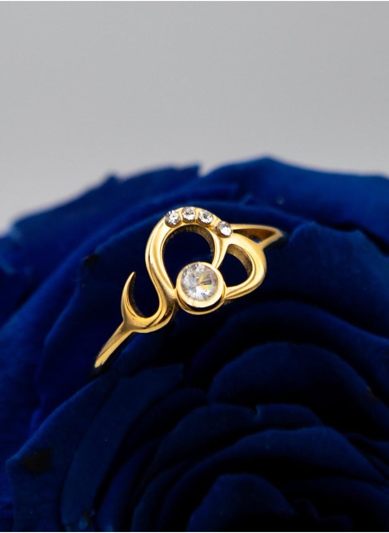 mjuhurat Elegant Heart-Shaped Gold-Tone Ring with Crystals  - Image 3